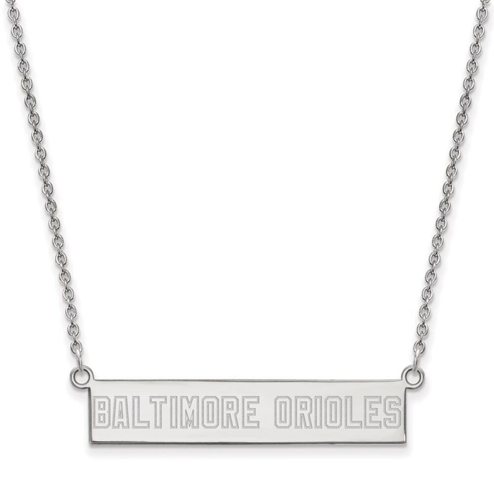 Sterling Silver MLB Baltimore Orioles Small Bar Necklace, 18 Inch